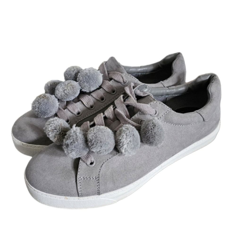 Sam Edelman Gray Pom Pom Lace-Up Sneakers